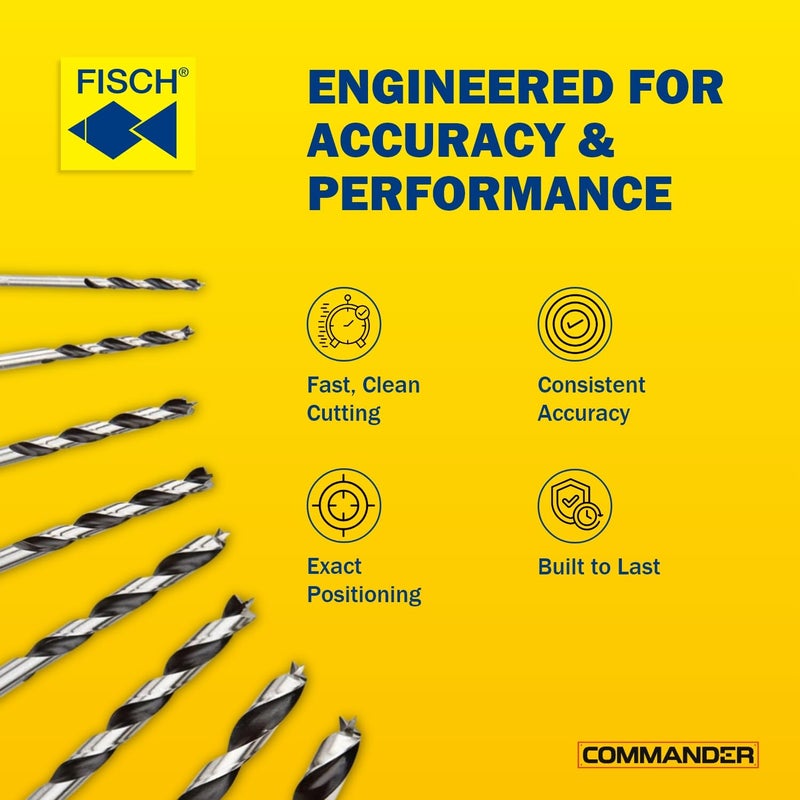 Fisch Brad Point Drill Bit Setâ€“ for Wood, MDF & Acrylic â€“ Fast, Clean Cuts with Beveled Edge - Ideal for Pros & DIY - FSF-134893 - Made in Austria, 8 Pcs Set (3mm - 10mm) in Blister Pack - Image 3